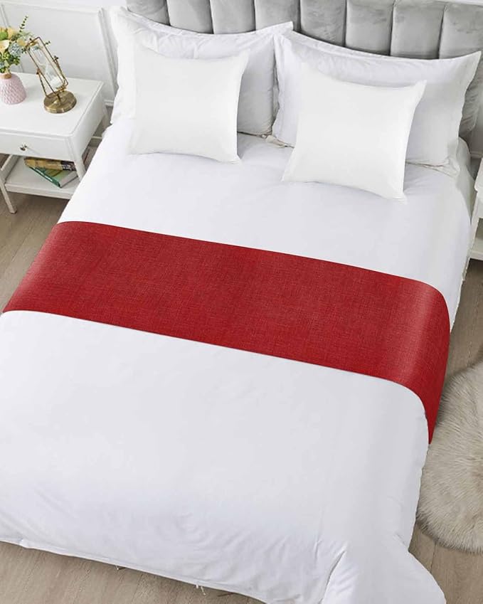 Farmhouse Red Linen Bottom Bed Runners - Image 3
