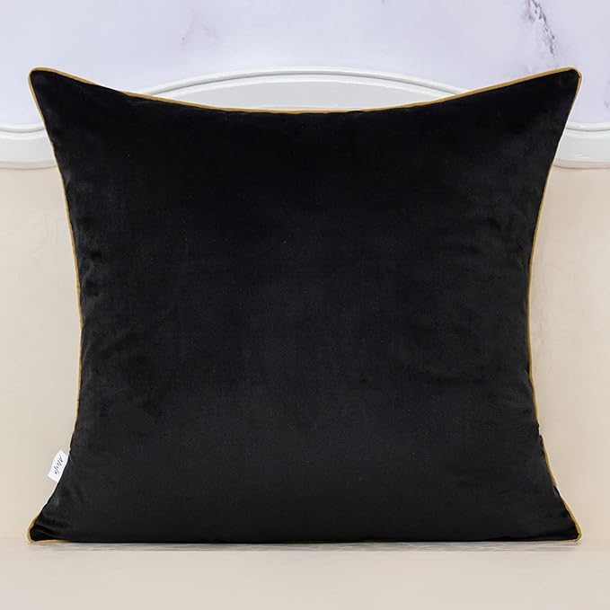 Alerfa 20 x 20 Inch Black Beige Gold Leather Patchwork Velvet & Polyester - Image 2