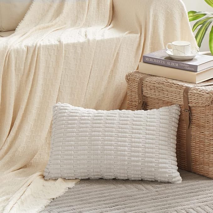 Fancy Homi 4 Packs Pure White Decorative Throw Pillow Covers 14x24 Inch - Image 2