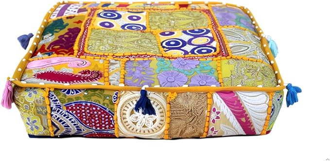 CRAFT KALA Indian Square Patchwork Traditional Pouf Cover Indian Living Room - Image 8