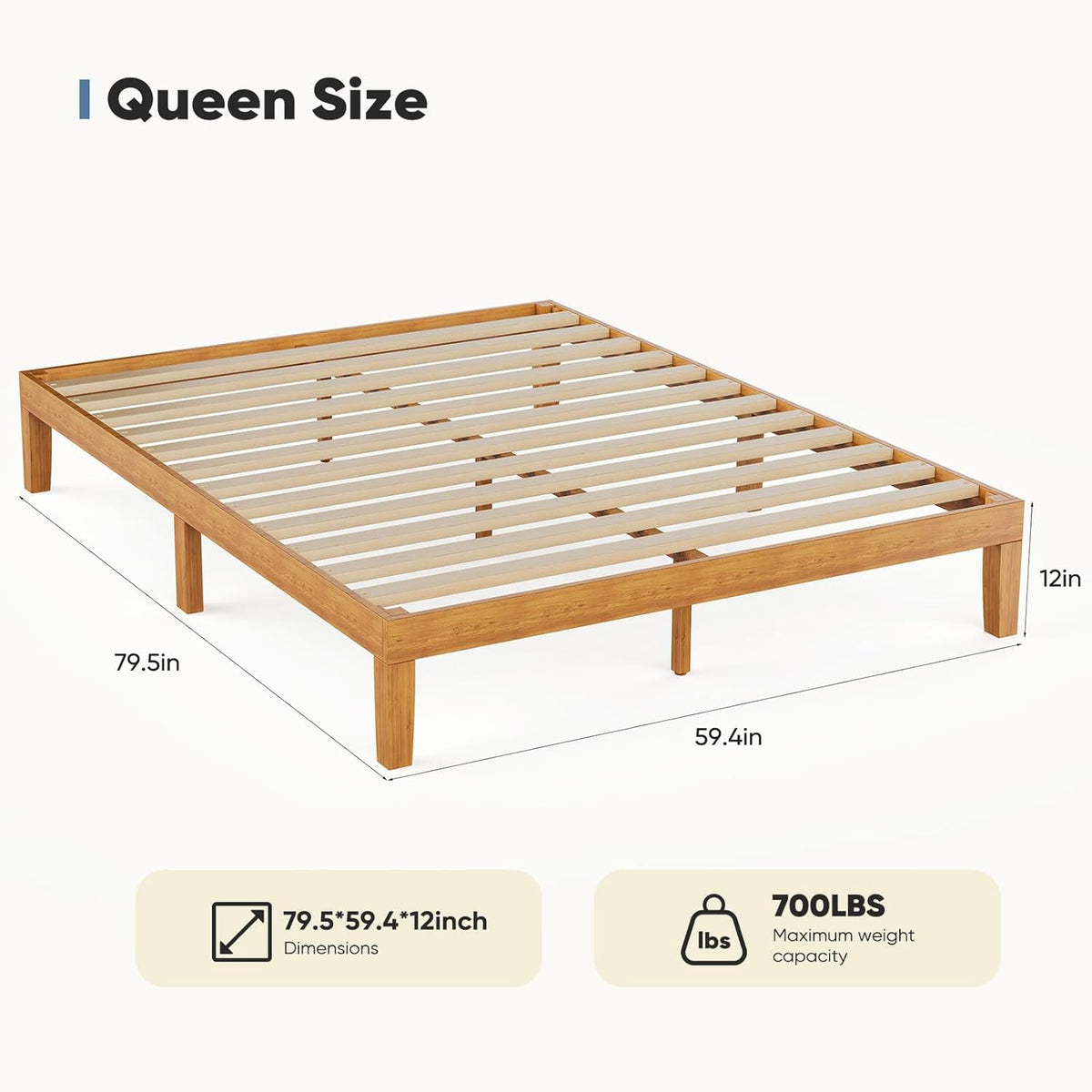 olixis queen 12 inch solid wood platform bed shown in use