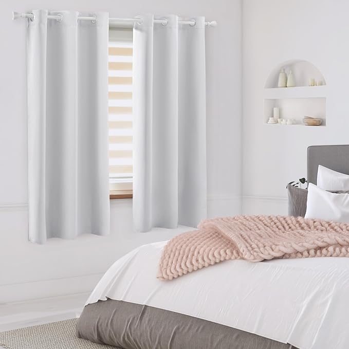 HOMEIDEAS Greyish White Kitchen Blackout Short Curtain Panels - Image 2