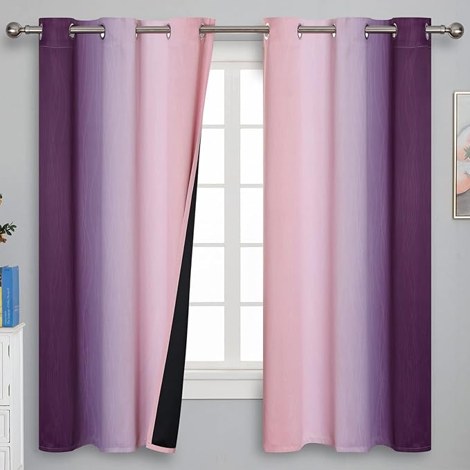 Pink&Purple Curtains 63 Inch Length 2 panels, Full Light Blocking Ombre by ESTELARTEXTILER