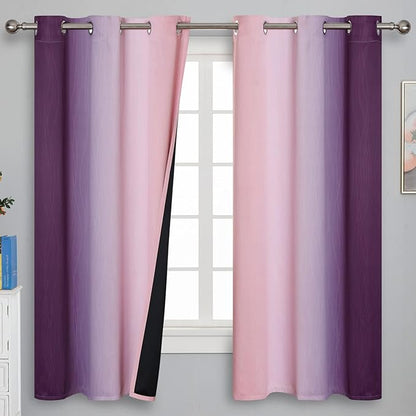 Pink&Purple Curtains 63 Inch Length 2 panels, Full Light Blocking Ombre by ESTELARTEXTILER