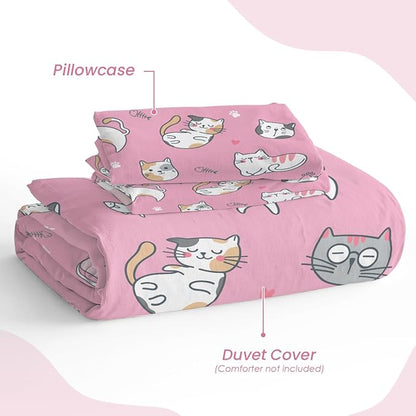 Cat Duvet Cover Sets Full Size for Kids Girls, Incude 1 Polyester Comforter - Image 4
