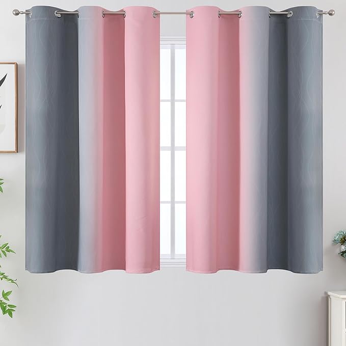 Estelar Textiler Pink and Grey Blackout Curtains 54 Inch Length, Light Blocking - Image 2