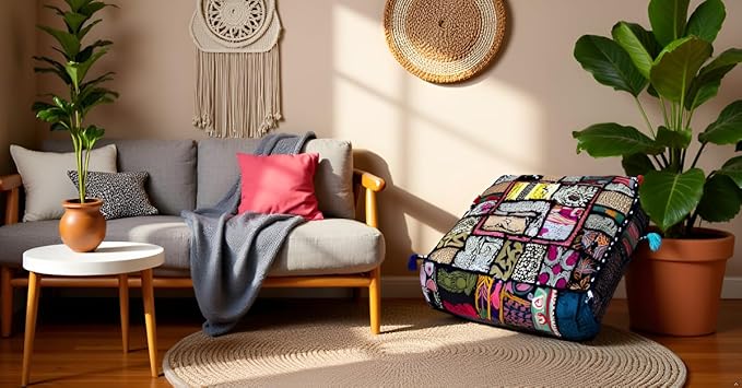 CRAFT KALA Indian Square Patchwork Traditional Pouf Cover Indian Living Room - Image 5