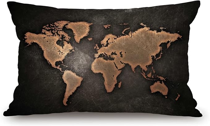 Solekla Pillow Covers Vintage Map on Black Background 12" x 20" Lumbar Pillow by Solekla