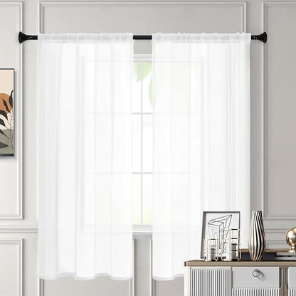 White Sheer Curtains 84 Inches Long 2 Panels, Rod Pocket Short Curtain - Image 3