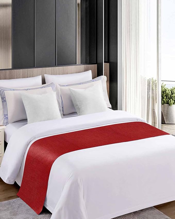 Farmhouse Red Linen Bottom Bed Runners - Image 5