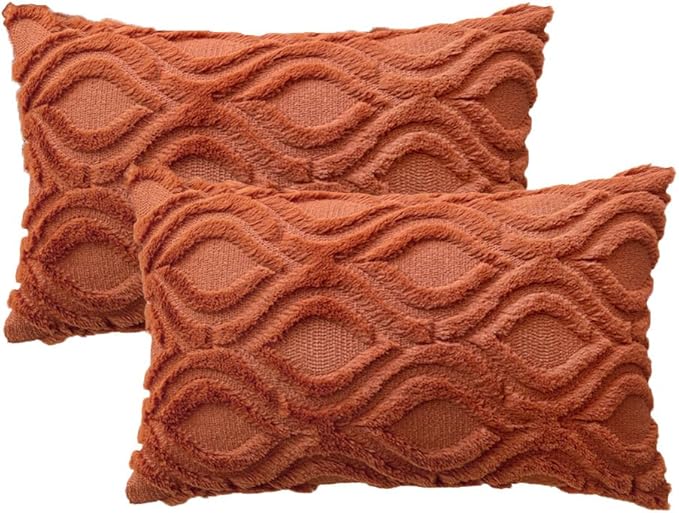 MIULEE Rust Fall Throw Pillow Covers 12x20 Inch, Soft Plush Faux Wool Solid - Image 6