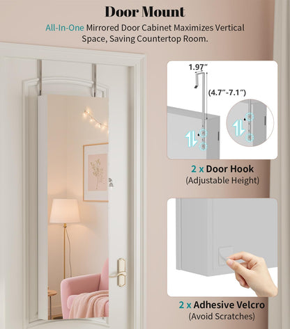 vlsrka led mirror jewelry cabinet, over door/wall mounted on a desk or shelf