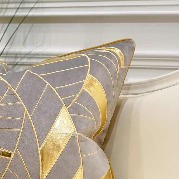 Avigers 18 x 18 Inches Grey Gold Striped Cushion Case Luxury European Throw - Image 2