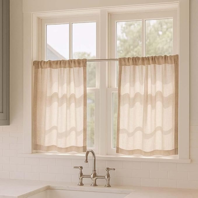 AIRLAKE Linen Blend Tier Curtains, 26 x 30 inches, Boho Farmhouse Rustic Style by AirlakeHome