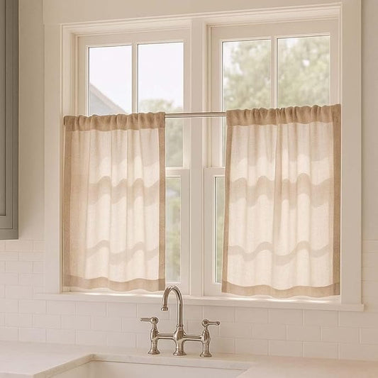 AIRLAKE Linen Blend Tier Curtains, 26 x 30 inches, Boho Farmhouse Rustic Style by AirlakeHome