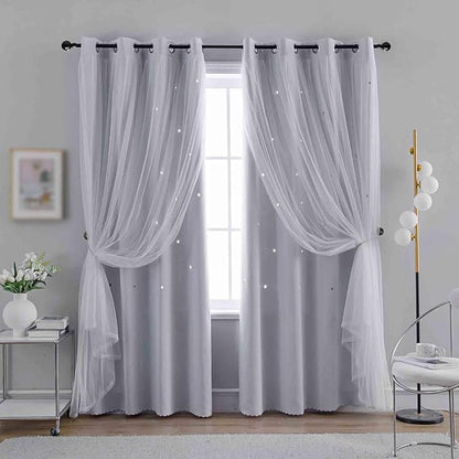 Anytime Romantic Kids Curtain, Hollow-Out Stars Window Curtain Double Layer by Anytime