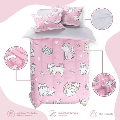 Cat Duvet Cover Sets Twin Size for Kids Girls, Include 1 Polyester Comforter - Image 3
