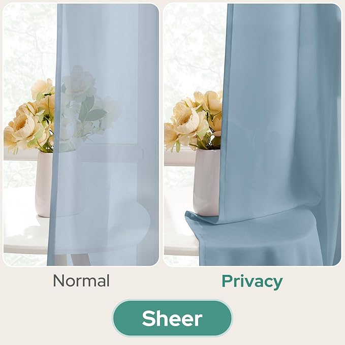 HOMEIDEAS Non-See-Through Stone Blue Privacy Semi Sheer Curtains 63 Inches Long - Image 4