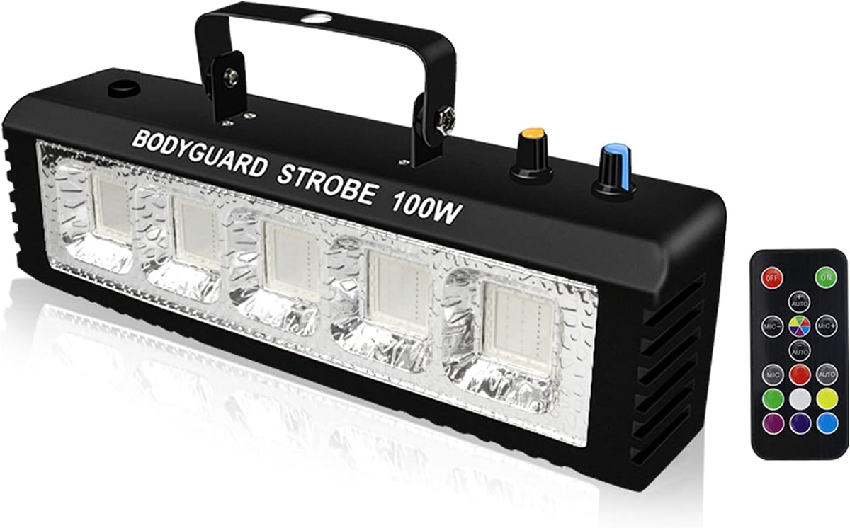Strobe Stage Lights Sound Activated, 100W RGB LED Strobe Light, Halloween Light Effect with Remote Control, Professional DJ Party Lights for Banquet Host