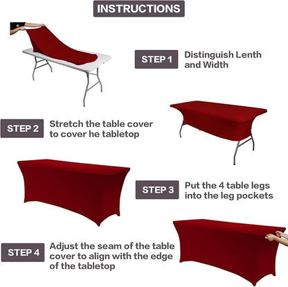 IVAPUPU 2 Pack 8FT Table Cloth for Rectangular Fitted Events Stretch Burgundy - Image 4
