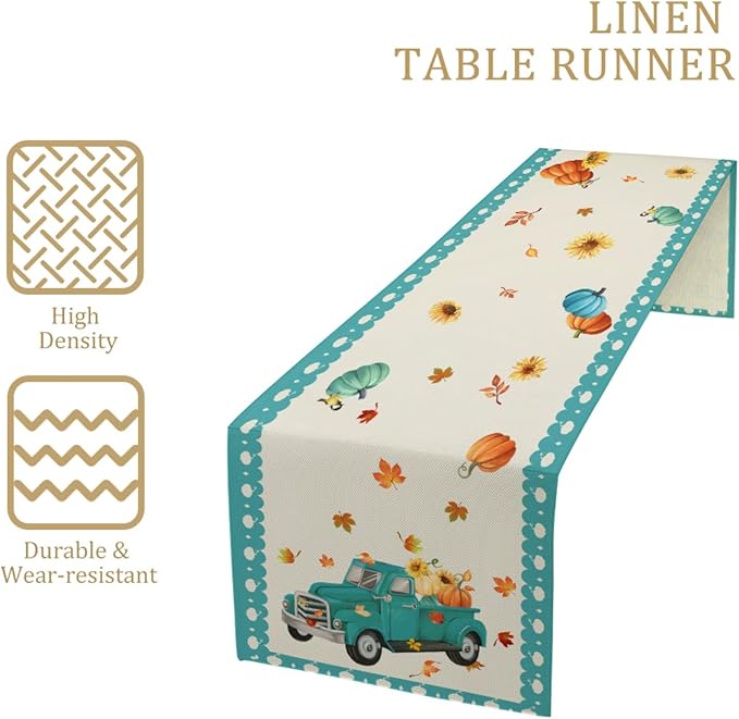 Pumpkin Table Runner, Thanksgiving Linen Farmhouse Table Runners, Kitchen - Image 4