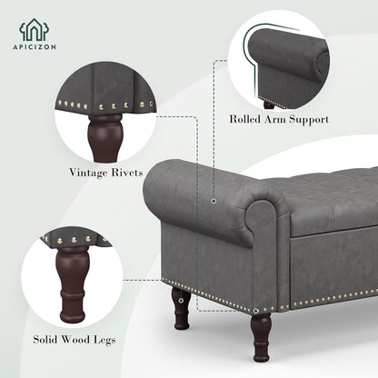 apicizon 60” bench with storage, upholstered tufted button, side view