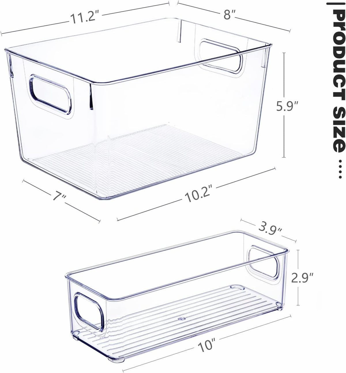 skteet set of 8 clear plastic storage bins on a desk or shelf
