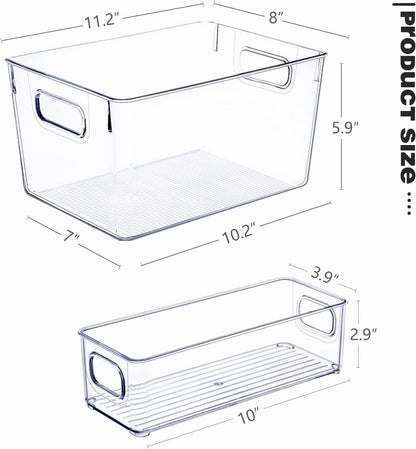 skteet set of 8 clear plastic storage bins on a desk or shelf