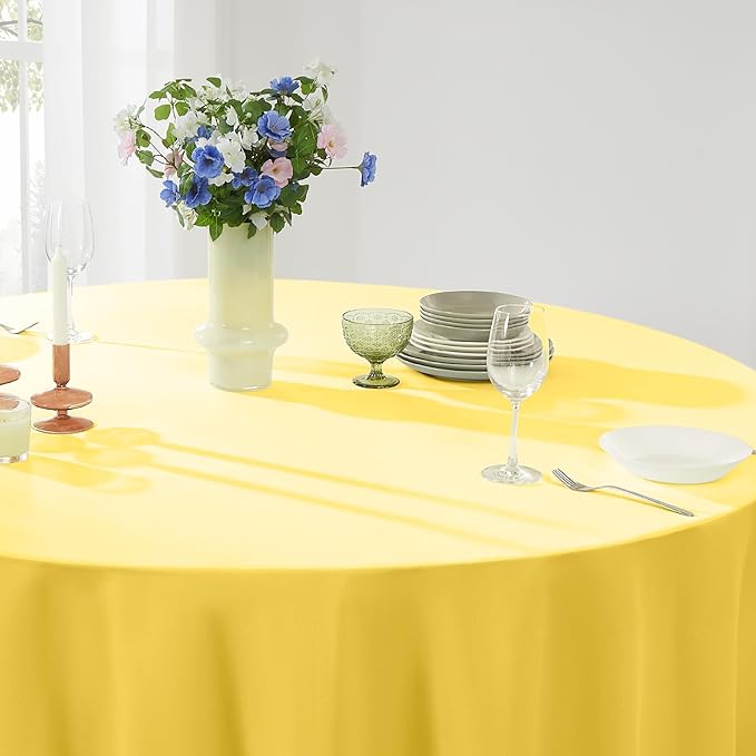Round Tablecloth 132 Inch 2 Pack Yellow Tablecloths Washable Decorative Linen - Image 5