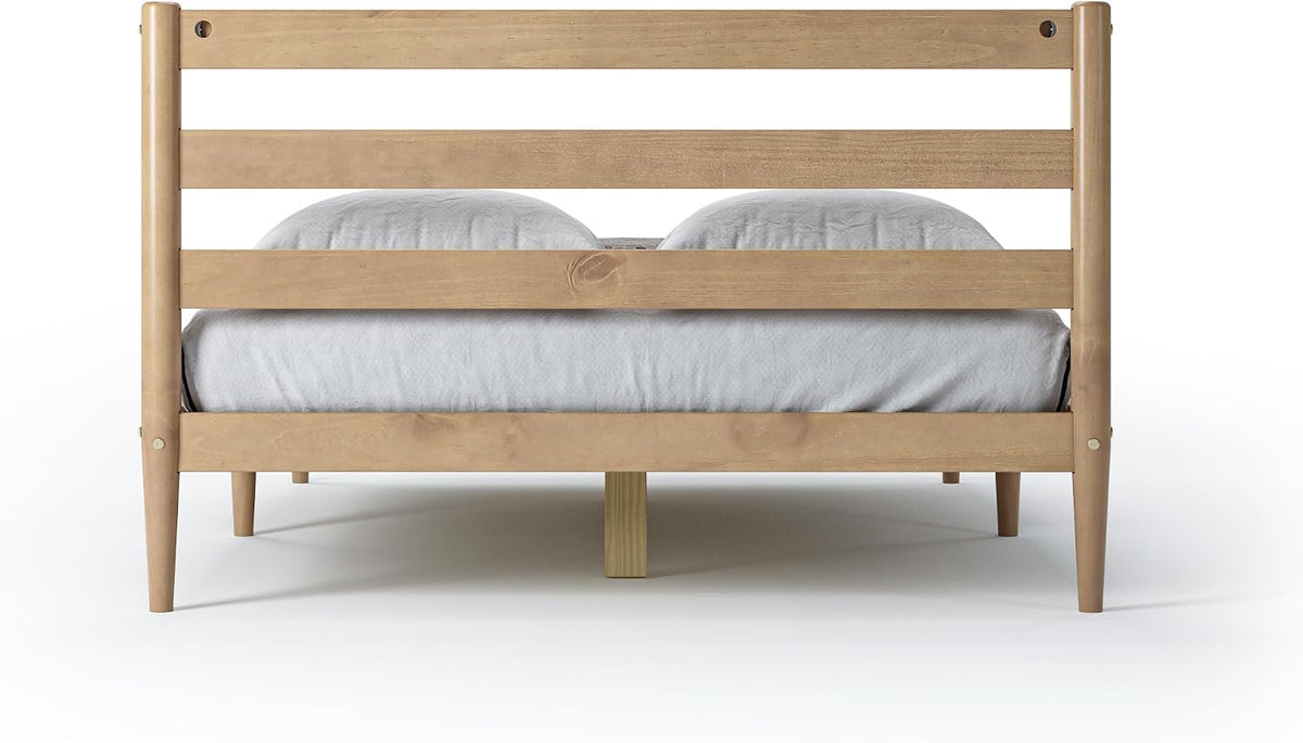camaflexi mid-century modern platform bed/solid wood/slat headboard/mattress foundation showing dimensions