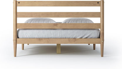 camaflexi mid-century modern platform bed/solid wood/slat headboard/mattress foundation showing dimensions