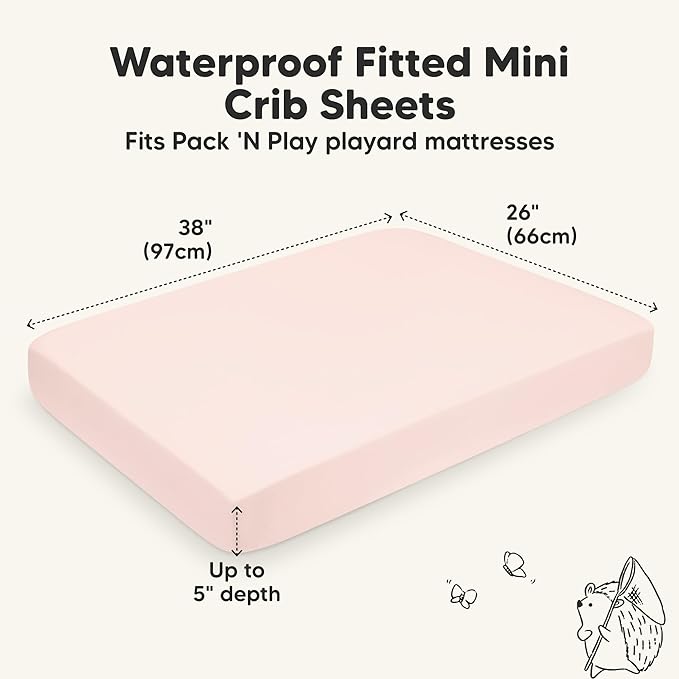 2-Pack Waterproof Pack and Play Sheets, Mini Crib Sheets Fitted - Image 3