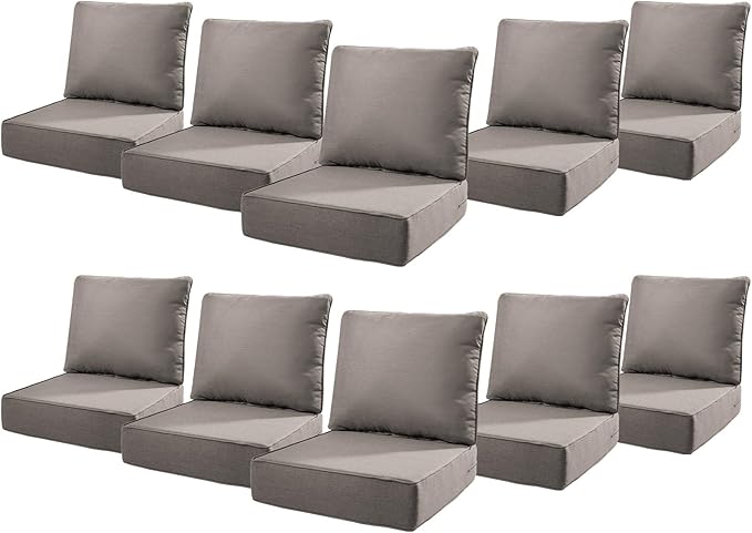 6" Thick Outdoor Cushions 22x24x6, 10-Set Deep Seat Patio Cushions by Pugire