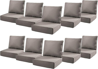 6" Thick Outdoor Cushions 22x24x6, 10-Set Deep Seat Patio Cushions by Pugire