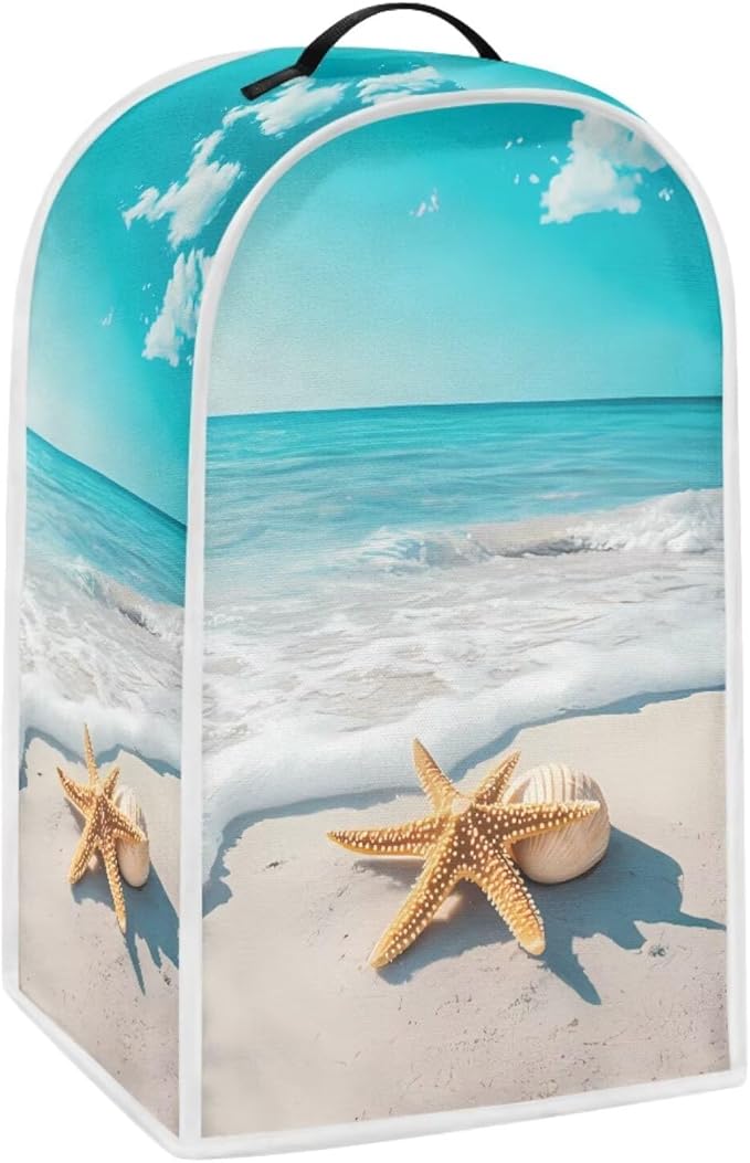 Beach Teal Blender Cover for Kitchen Countertop Starfish Small Appliance Dust by HUISEFOR