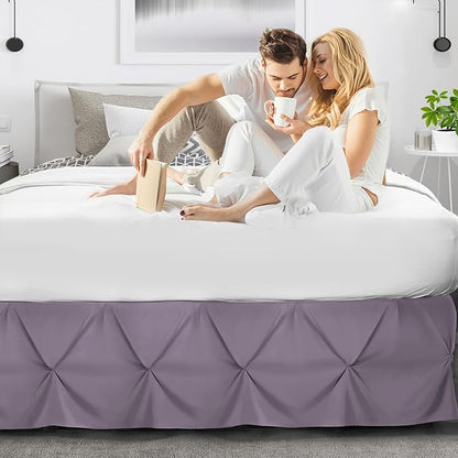 Nestl Grayish Purple Bed Skirt Full Size, Pinch Pleat Full Bed Skirt, Hotel - Image 6