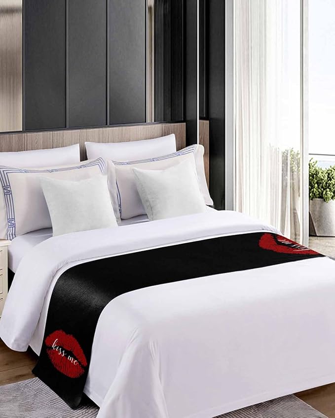 Red Lip Print Kiss Me Bed Runners - Image 5