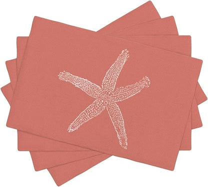 Summer Coastal Placemats Set of 4, Beach Theme Ocean Coral Starfish Decorative - Image 2