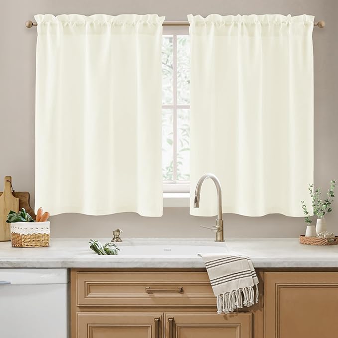HOMEIDEAS Non-See-Through Ivory Privacy Sheer Kitchen Curtains 36 Inches Long 2 by HOMEIDEAS