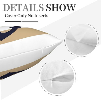 Myshe Square Nautical Navy Blue Anchor On Tropical Tan Stripes Throw Pillow - Image 8