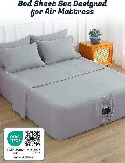 air mattress sheet set with pump hole, 18-24 on a desk or shelf