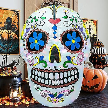 AJY 4 Feet Colorful Skull Halloween Inflatable Built-in LED Lights