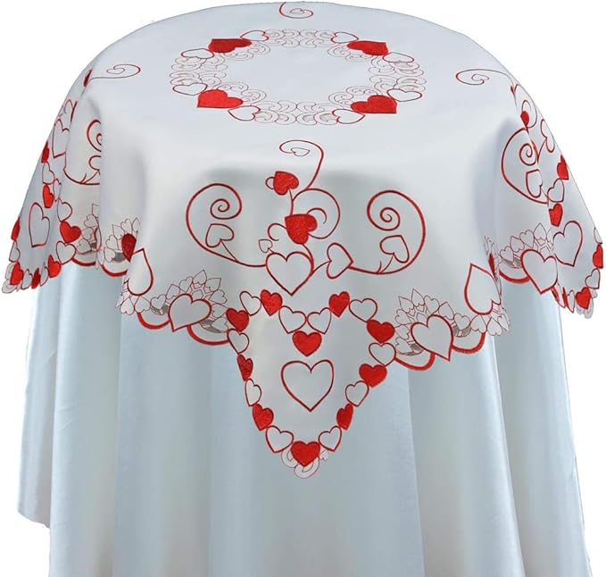 Creative Linens Embroidered Red Hearts Placemats, Table Runners, Tablecloths by Creative+Linens