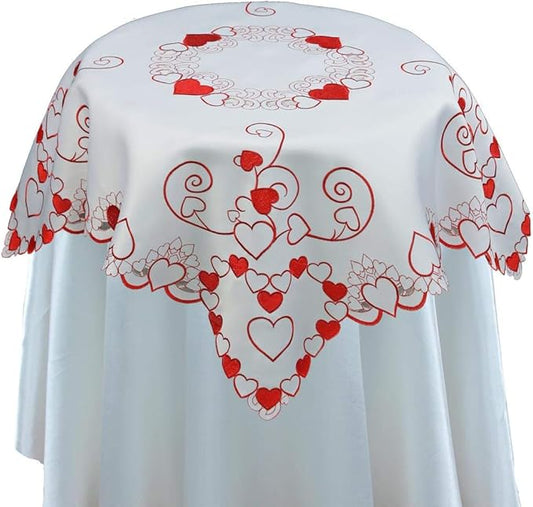 Creative Linens Embroidered Red Hearts Placemats, Table Runners, Tablecloths by Creative+Linens