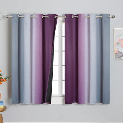 Purple and Grey Blackout Curtains 45 Inches Long, Ombre and Wavy Line Pattern - Image 2