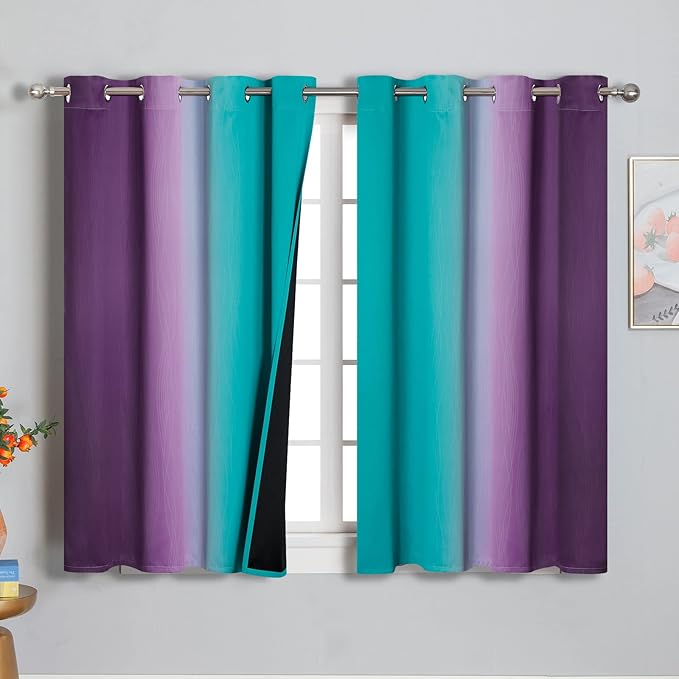 Estelar Textiler Ombre Teal and Purple Blackout Curtains 45 Inch Length 2 panels by ESTELARTEXTILER