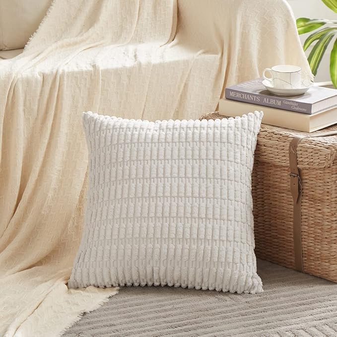 Fancy Homi 4 Packs Pure White Decorative Throw Pillow Covers 24x24 Inch - Image 2
