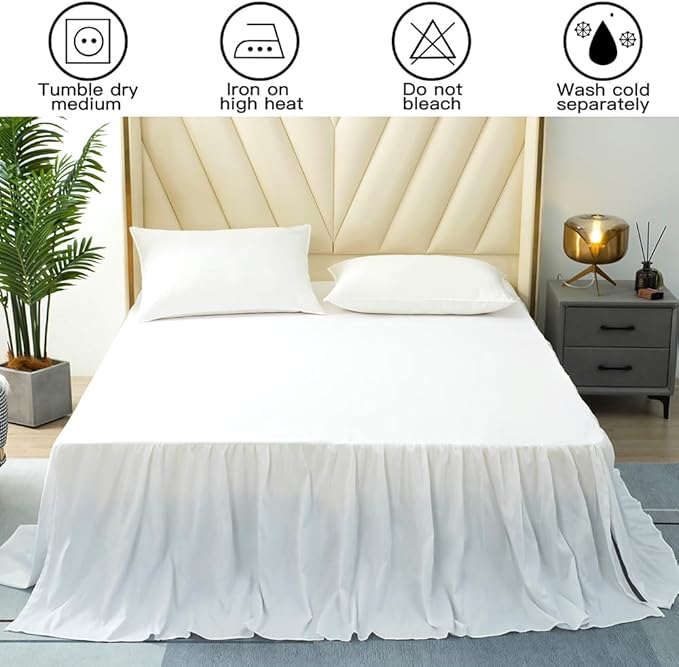 White Bed Skirt Queen Size Ruffled Bed Skirt - Image 6