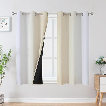 Estelar Textiler Beige and Greyish White Ombre Blackout Curtains 45 Inch Length - Image 2