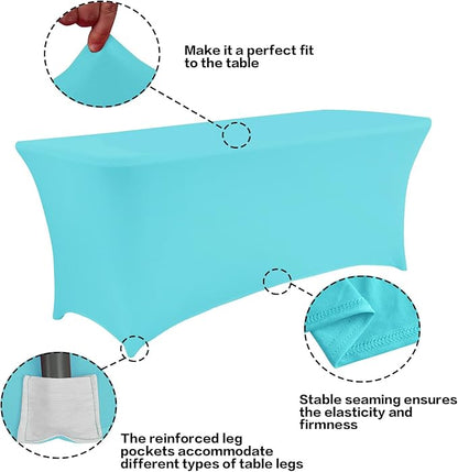 IVAPUPU 6FT Table Cloth for Rectangular Fitted Events Stretch Blue Mist Table - Image 2